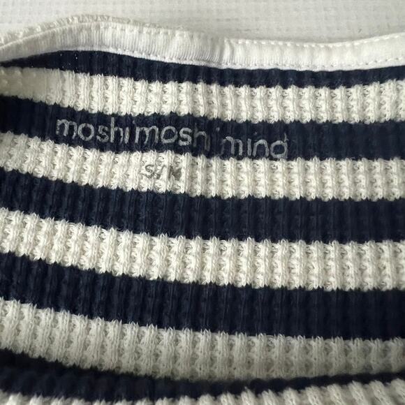 Moshi Moshi Mind Tulip Tee Stripe Shirt Organic Cotton Blue White Women Size S/M - Picture 10 of 11